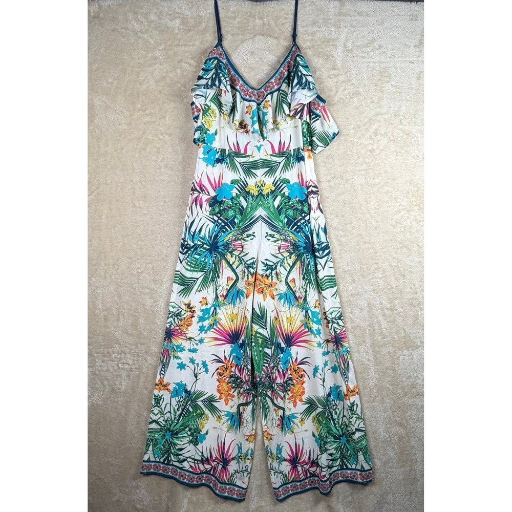 Flying Tomato Tropical Floral Cold Shoulder Wide Leg Jumpsuit‎ White Small